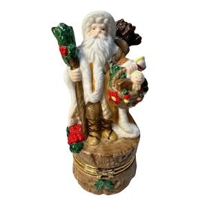 Santa Claus Trinket Box Ceramic Holiday Figurine Storage Pinecone Toys